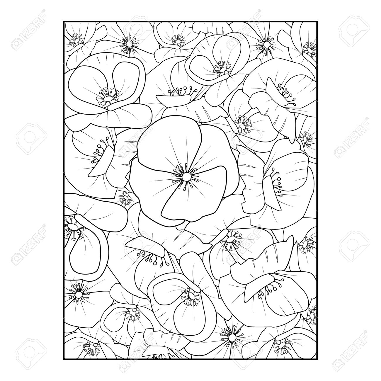 Contour illustration of stained glass with poppy flowers black and white poppy flower line art poppy flower drawing poppy flowers background pattern design royalty free svg cliparts vectors and stock illustration image