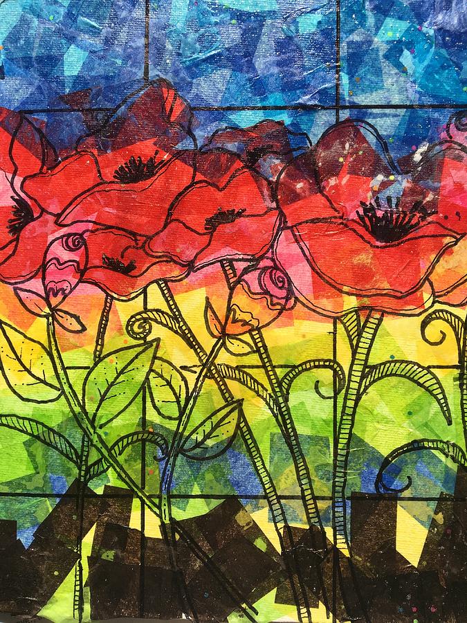 Stained glass poppies painting by janice cook