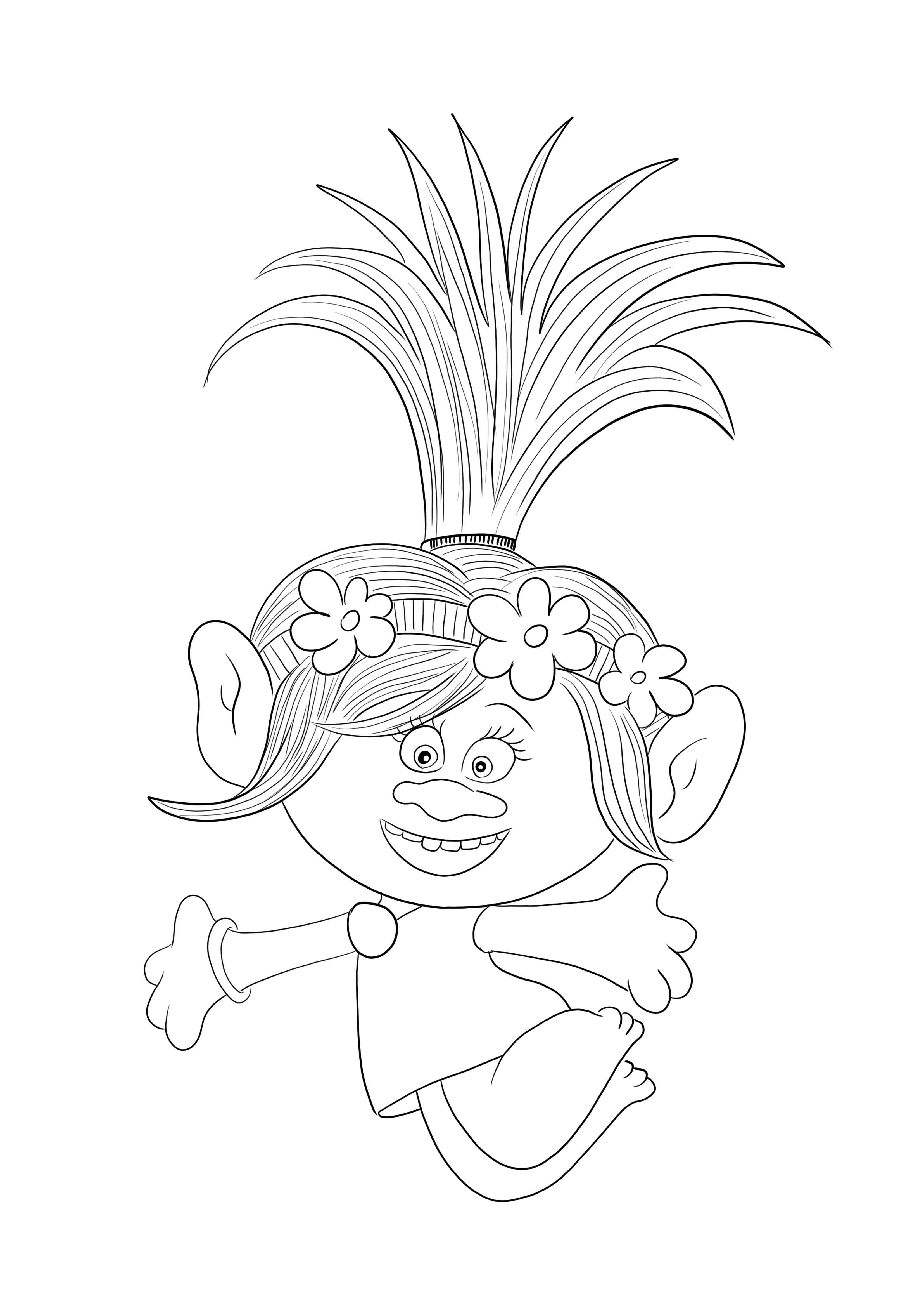 Easy and simple free coloring sheet poppy from trolls to print or download