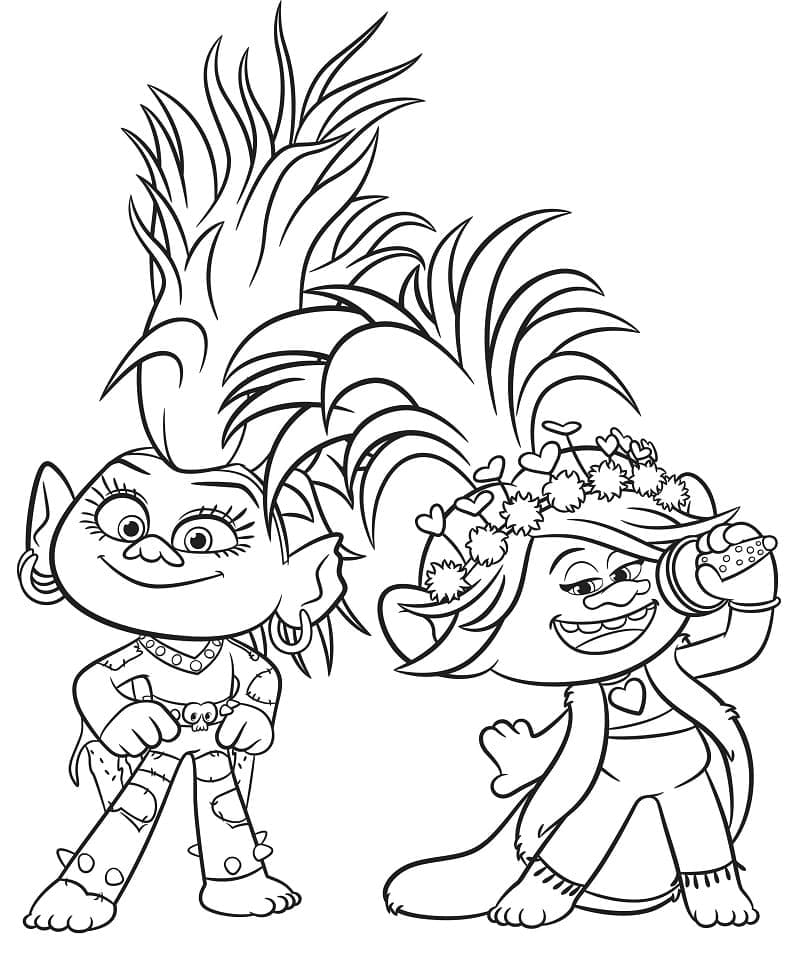 Bard and poppy from trolls coloring page
