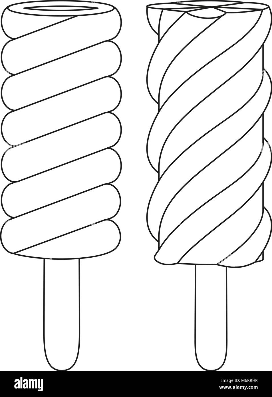 Fruit ice cream popsicle line art black and white icon set coloring book page for adults and kids summer fast food vector illustration for gift card stock vector image art