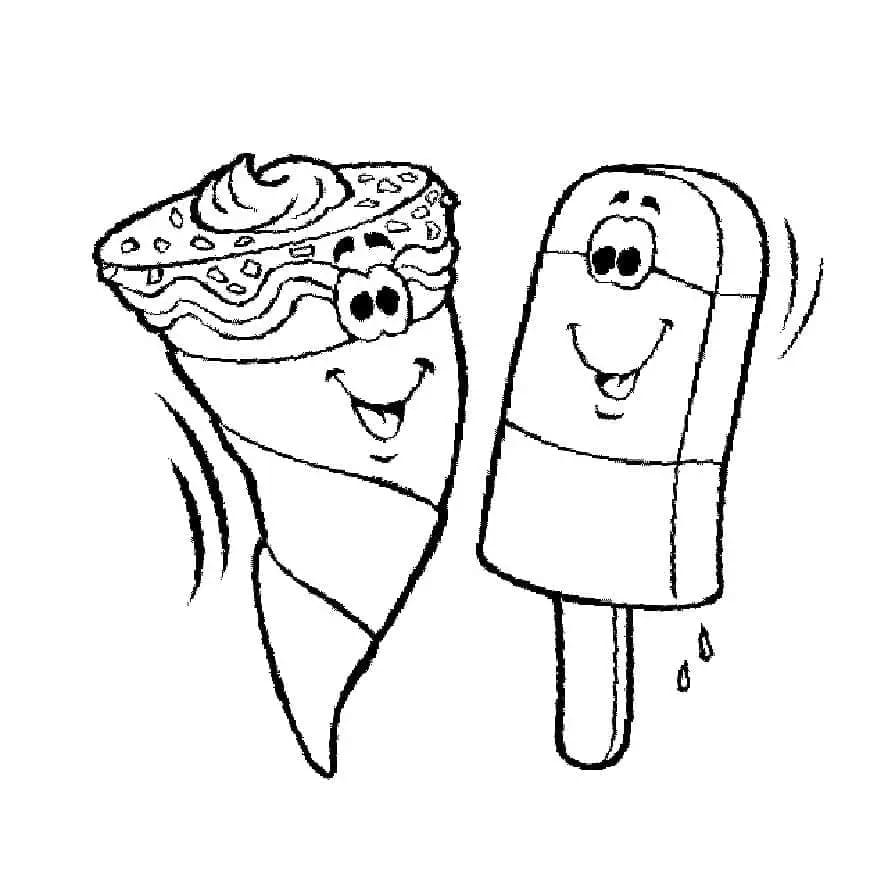 Cartoon ice cream and popsicle coloring page