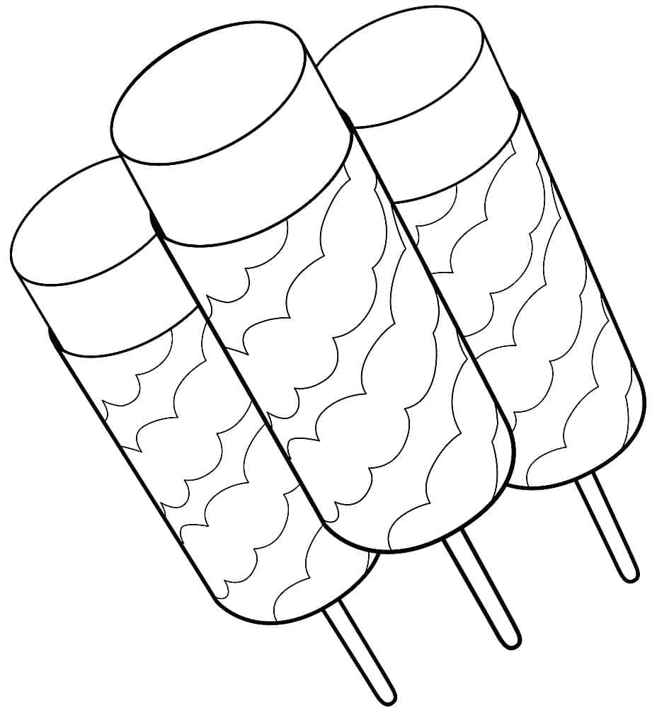 Three ice cream popsicles on a stick coloring page