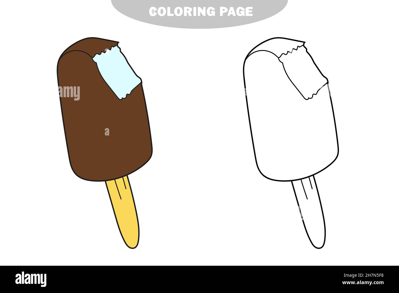 Simple coloring page popsicle bar ice cream with bite line art outline cartoon illustration color and black and white version stock vector image art