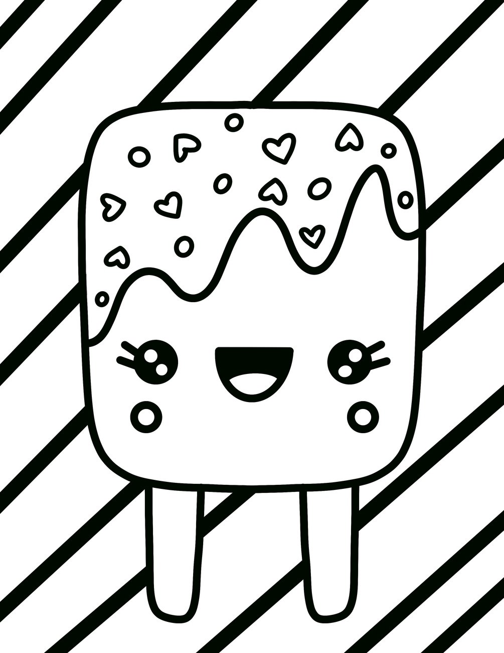 Printable kawaii popsicle coloring page black white