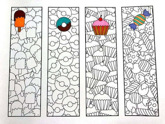 Sweets bookmarks pdf coloring page popsicle donut cupcake candy