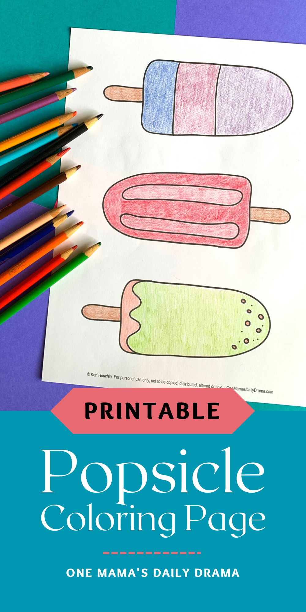 Printable summer popsicle coloring page