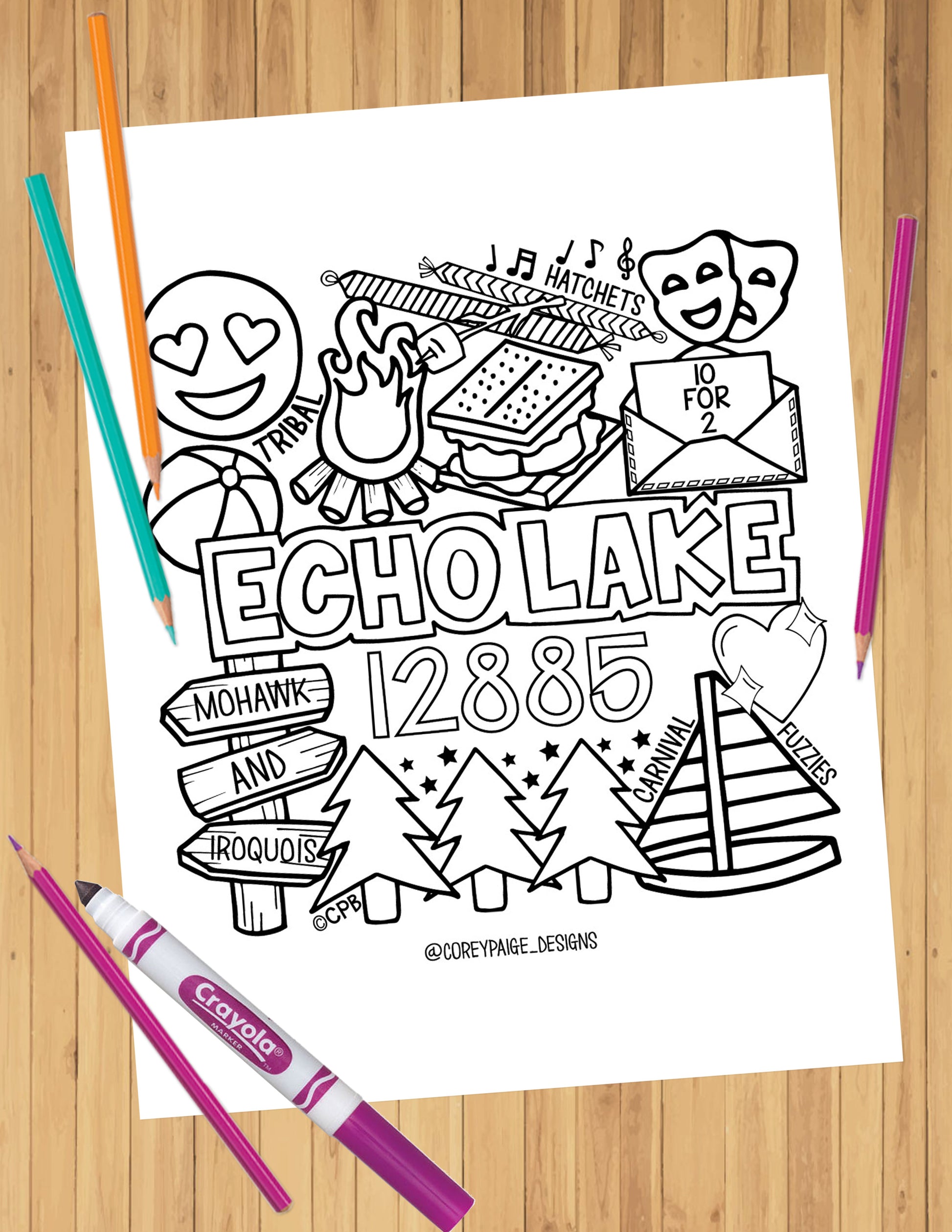 Camp collage coloring sheets â