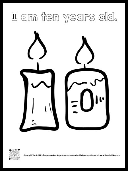 Printable th birthday cake candle coloring page bubble font â the art kit