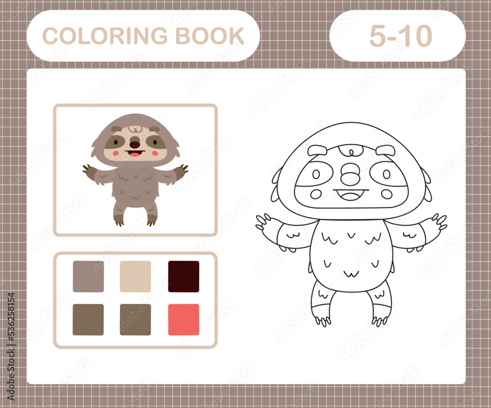 Coloring pages of cute sloth education game for kids age and year old vector