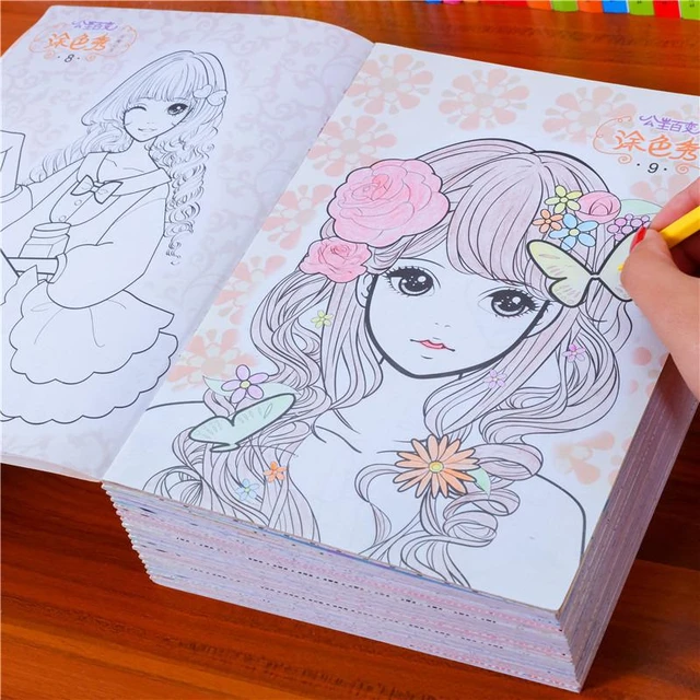 Books princess coloring book for kids girls primary school students graffiti drawing book for