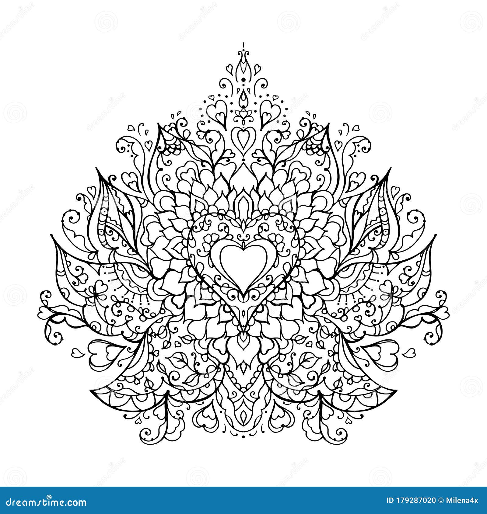 Mandala art for meditation color therapy adult coloring pages stress relief and relaxation heart for valentines day stock vector