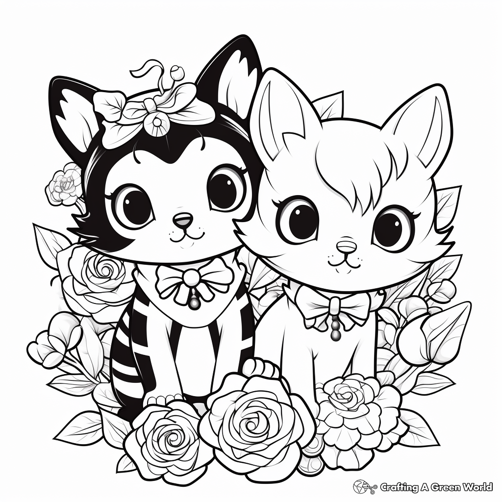 Cat and flower coloring pages