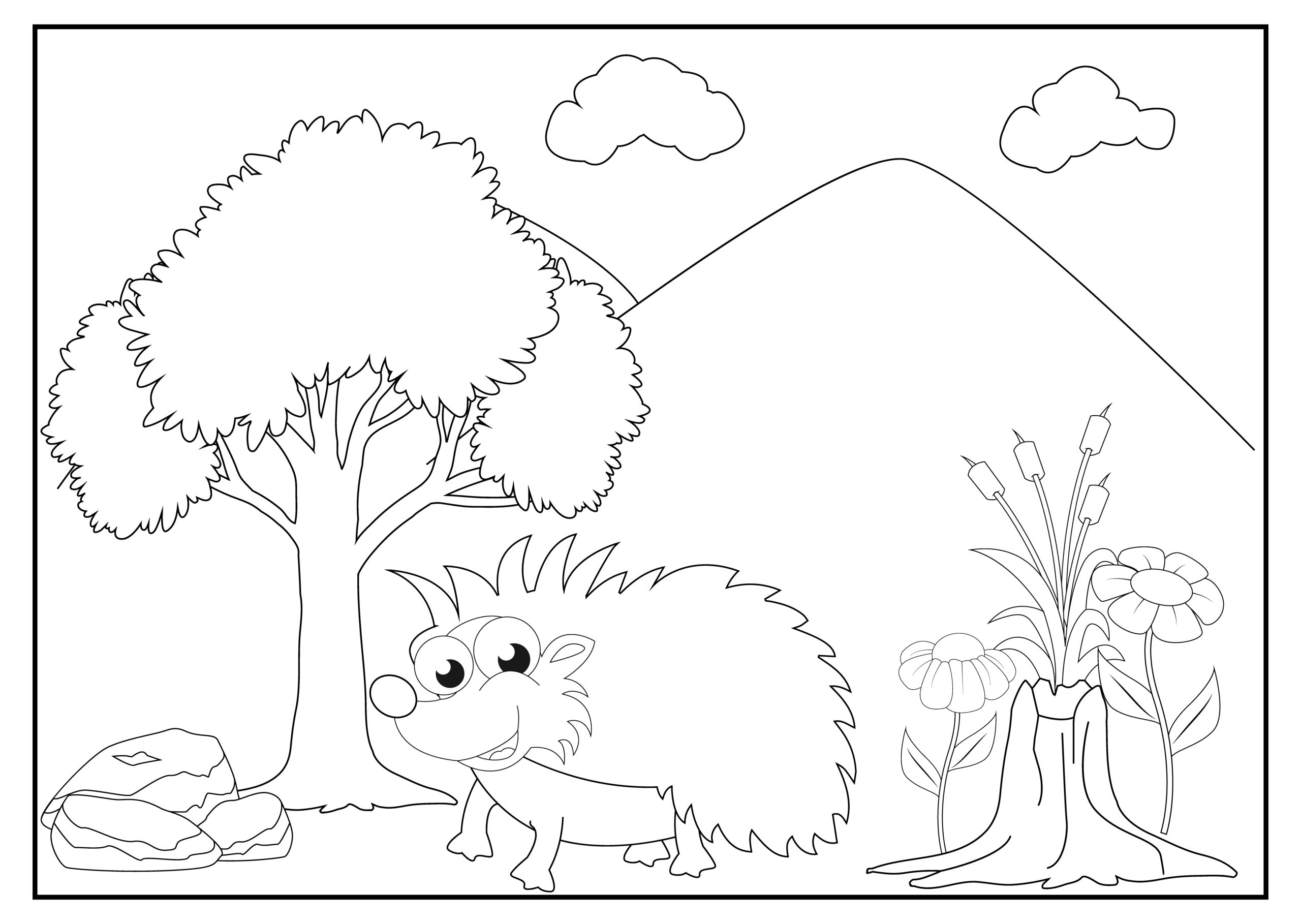 Coloring pages for kids with cute porcupine