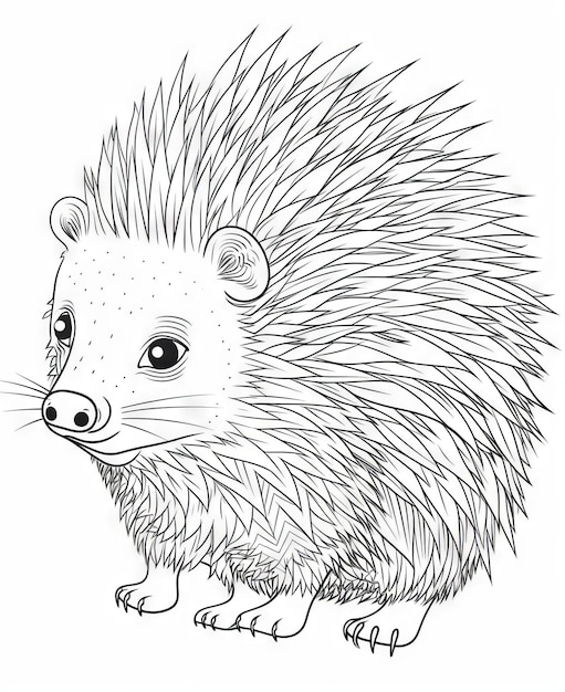 Premium ai image coloring page for kids porcupine cartoon style thick lines low detail no