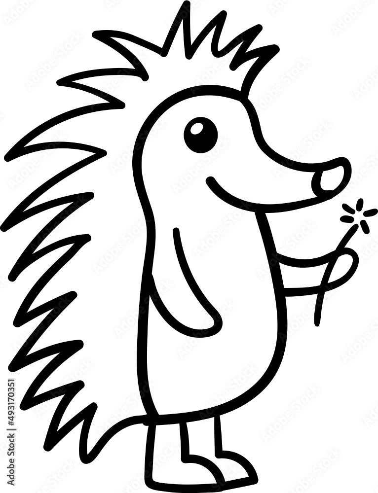 Porcupine cartoon drawing for coloring book vector