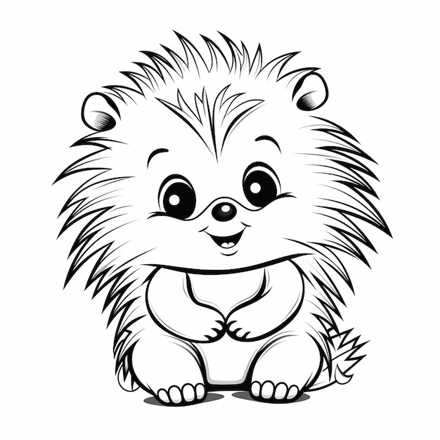 Premium ai image porcupine adorable cute flat coloring book kawaii line art