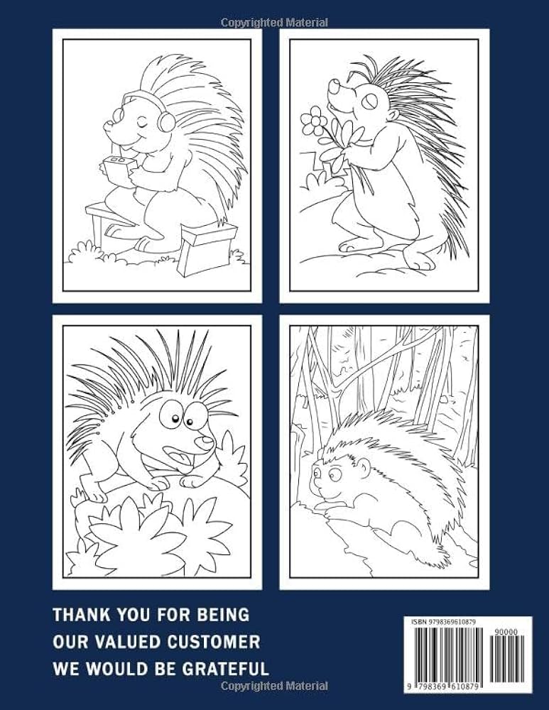 Porcupine coloring book relax and get creative with coloring pages to color gifts for all ages on birthday or any special days medina beverly books