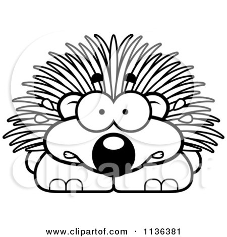 Cartoon clipart of an outlined bored porcupine