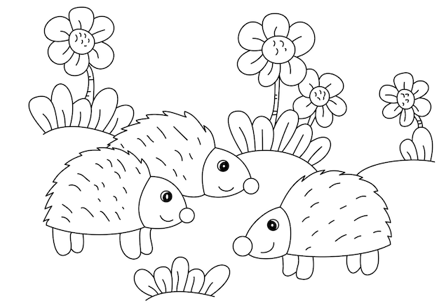Premium vector coloring design with cute porcupine for kids coloring page vector