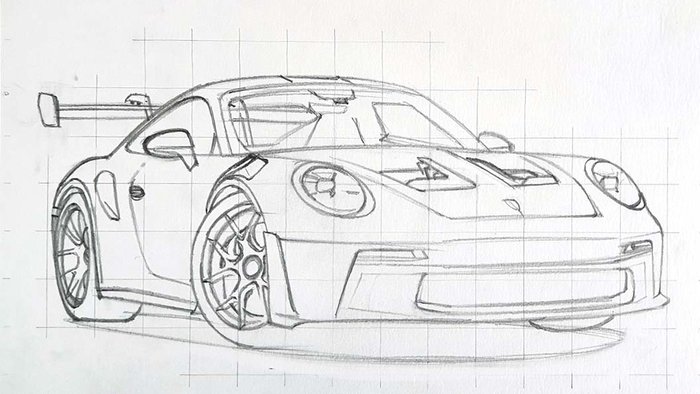 How to draw a porsche gt rs easy step