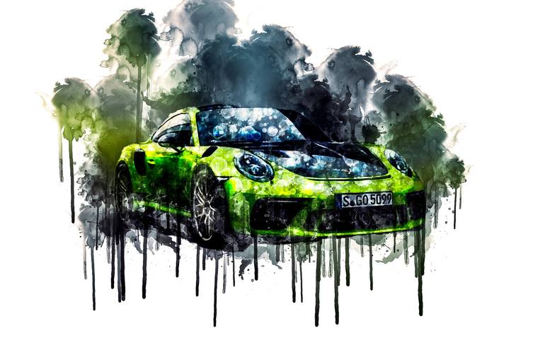 Car porsche gt rs cars watercolor painting colorful art painting by philips jackson saatchi art