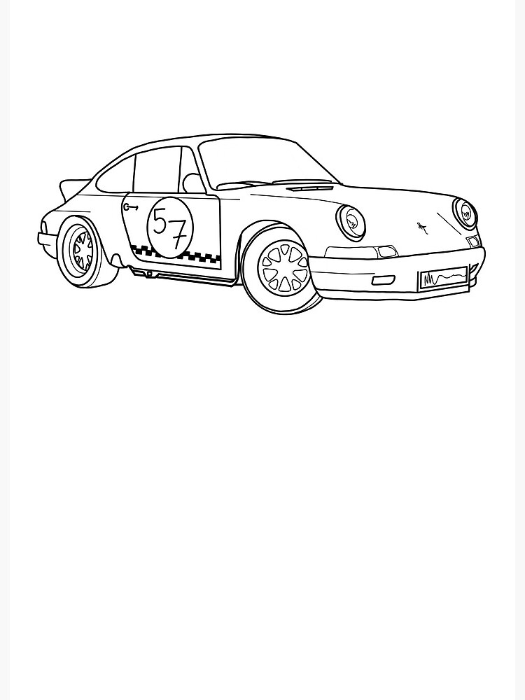 Porsche hand drawn car art board print for sale by onelineart