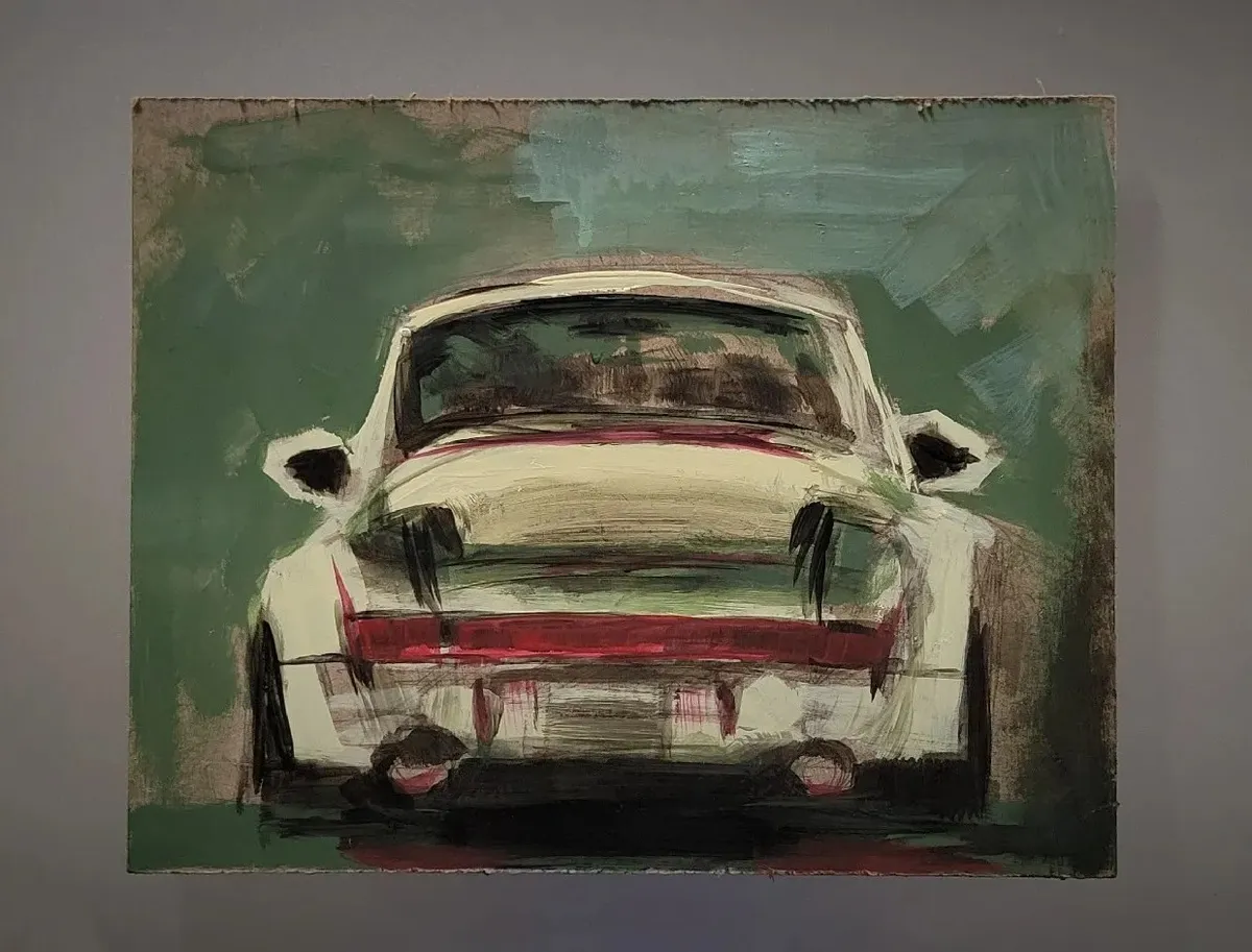 Porsche turbo original art painting sport car rear view signed by max kravt