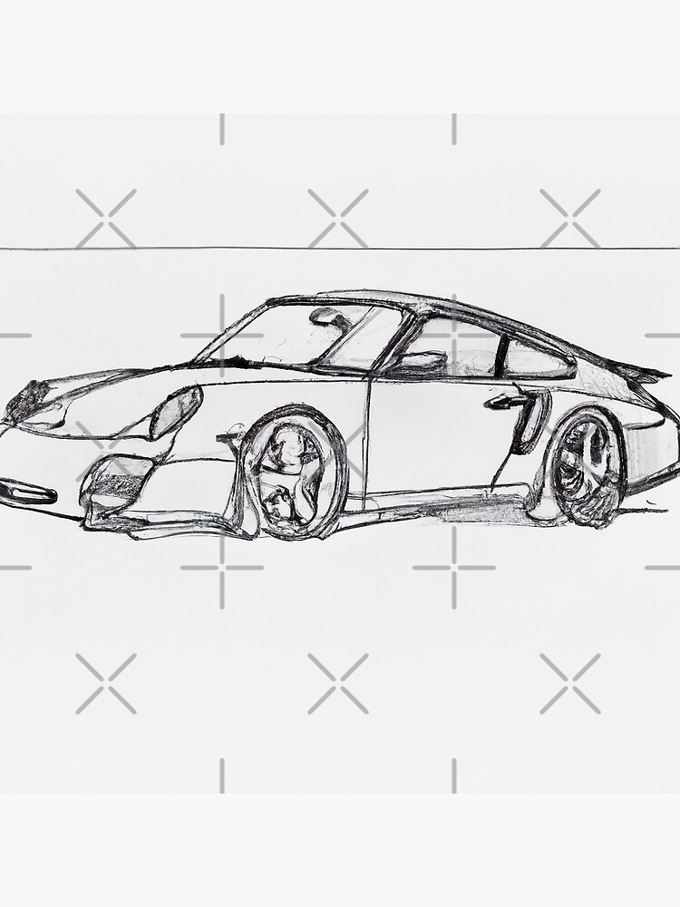 A hand drawn sketch of a porsche poster for sale by invghost