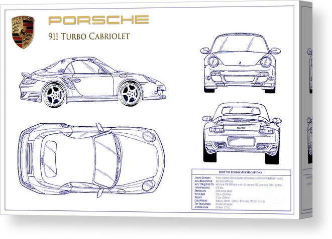 Porsche turbo blueprint canvas print canvas art by jon neidert