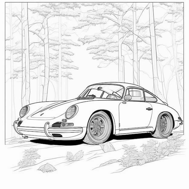 Premium photo sports car coloring page black and white for coloring book