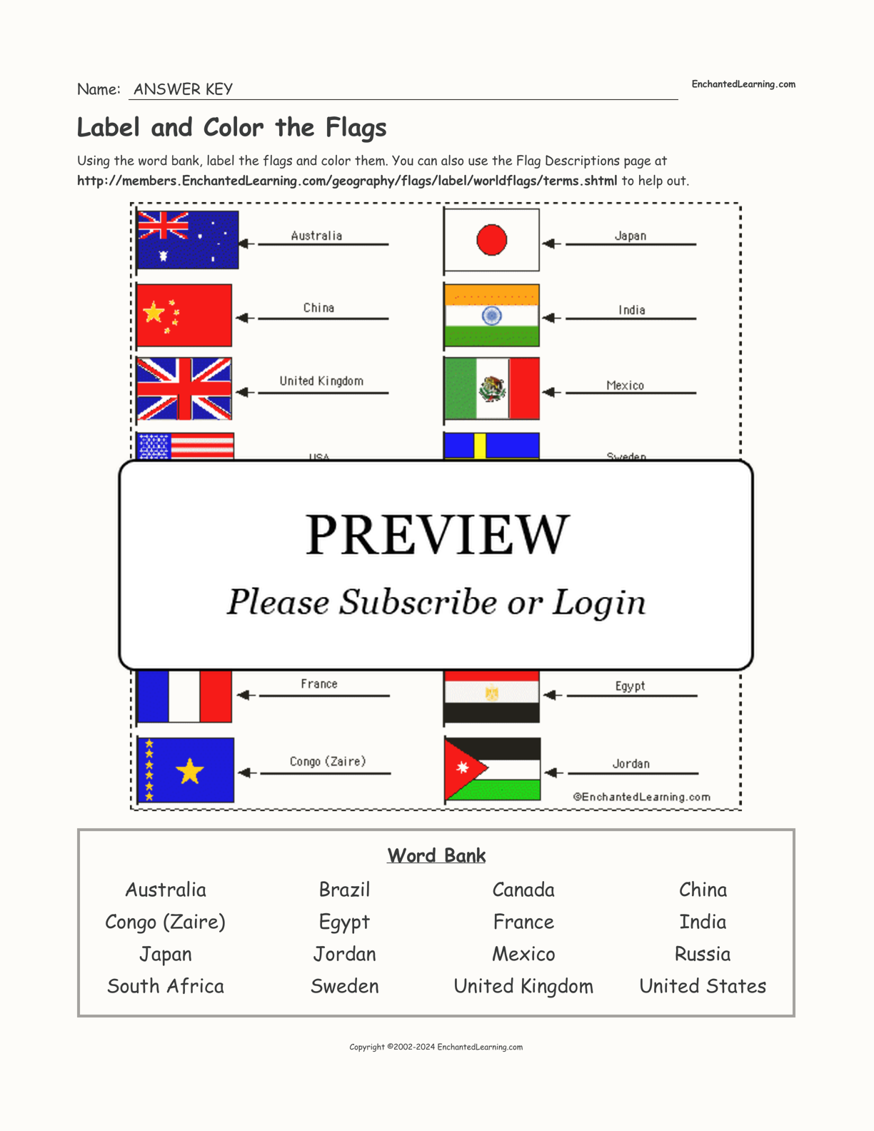 Portugals flag quizprintout