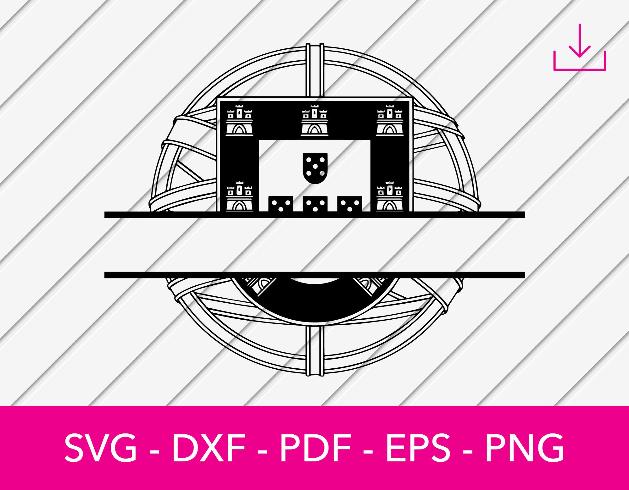 Portugal crest split frame svg seal badge coat of arms portugal flag clipart svg cut file png dxf cricut vector instant download