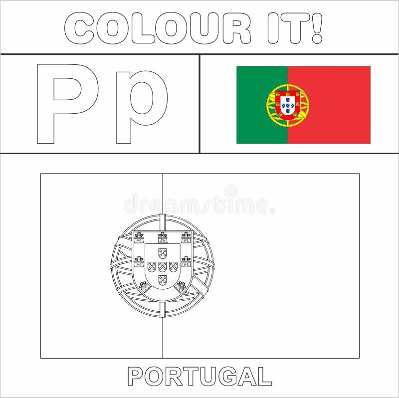 Colour it kids colouring page country starting from english letter p portugal how to color flag stock illustration