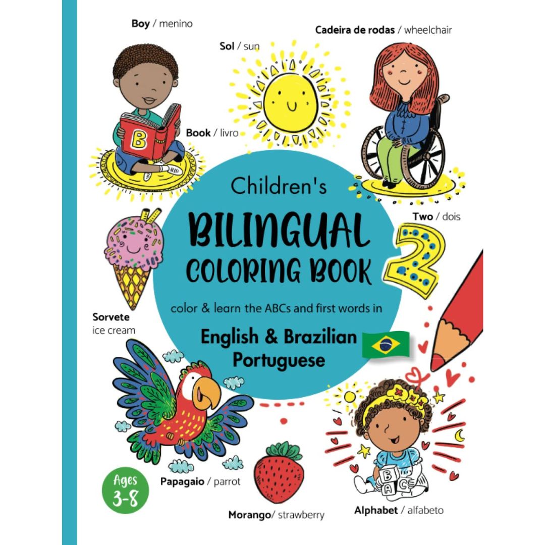 Childrens bilingual coloring book english brazilian portuguese