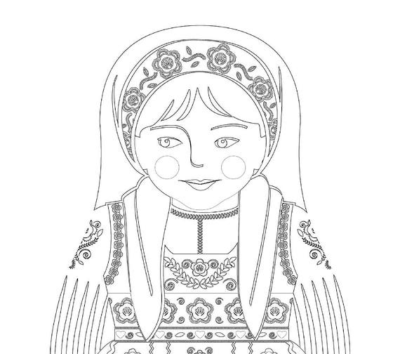 Portuguese coloring sheet printable file traditional folk dress matryoshka doll