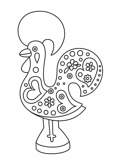 Premium vector the colorful rooster galo de barcelos portuguese rooster portugal souvenir contour drawing outline