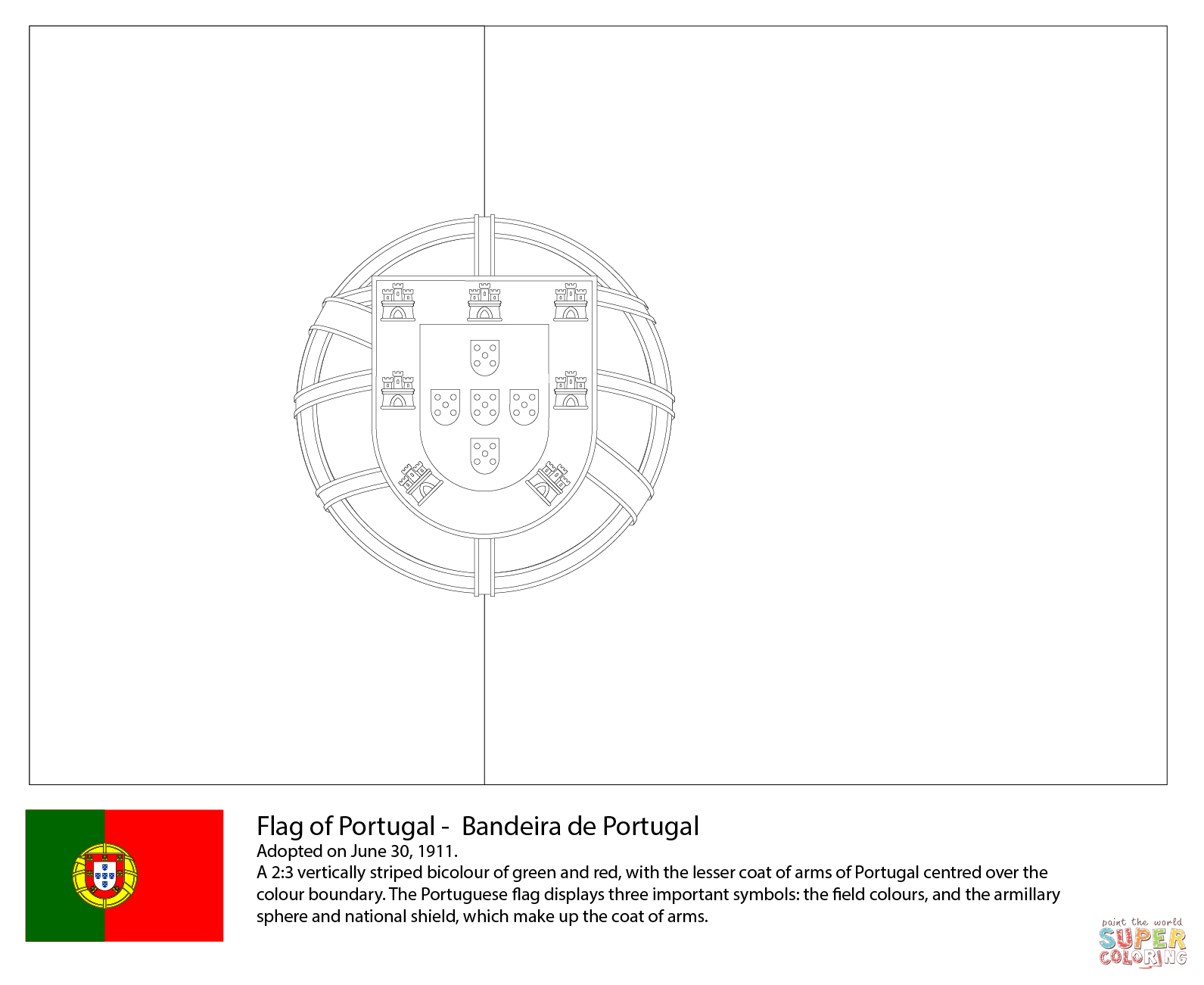 Flag of portugal coloring page free printable coloring pages