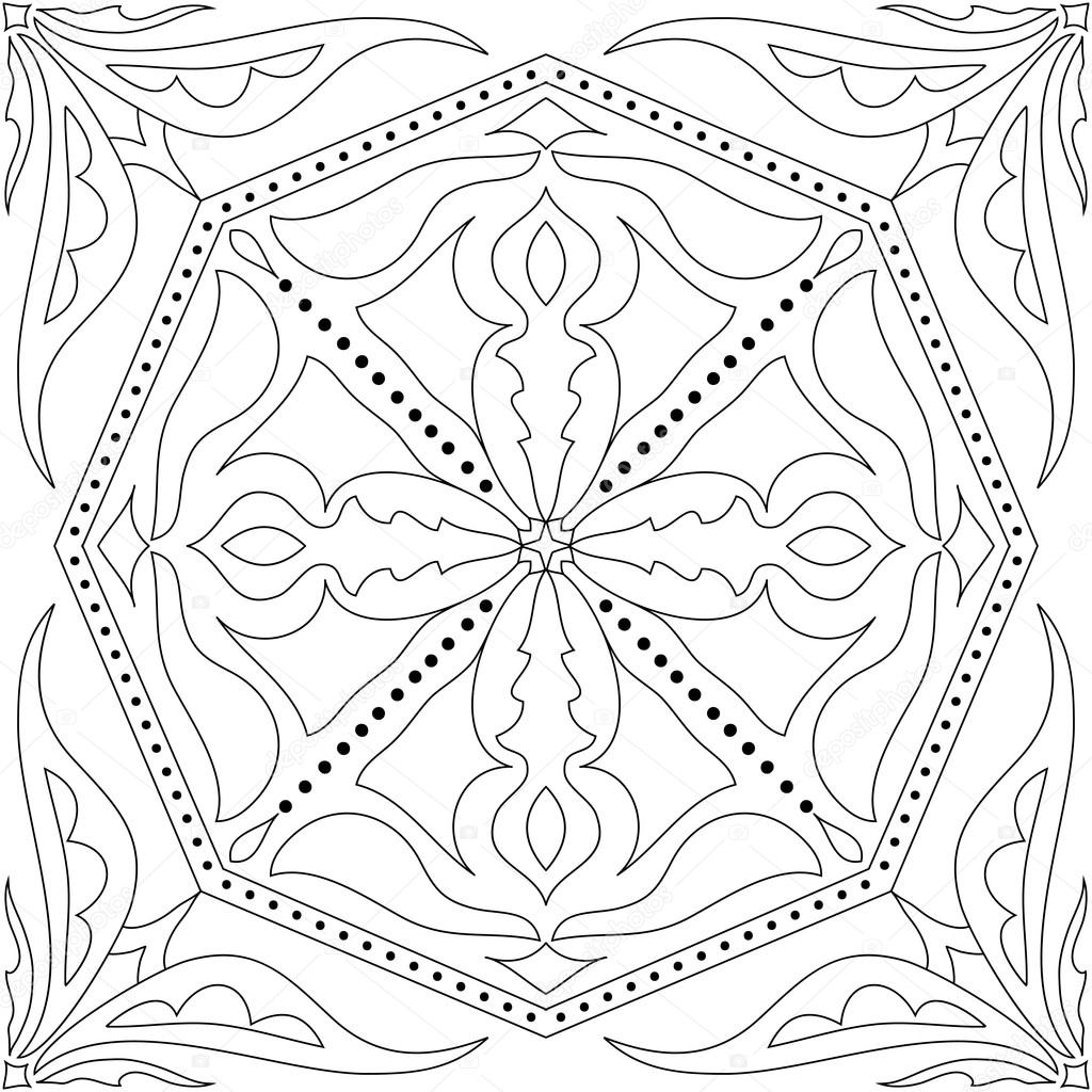 Vector coloring book for adult square page for relax and meditation black and white mandala pattern with azulejos floral ornament stock vector by yulia