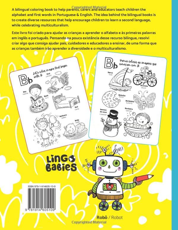 Childrens bilingual coloring book english brazilian portuguese