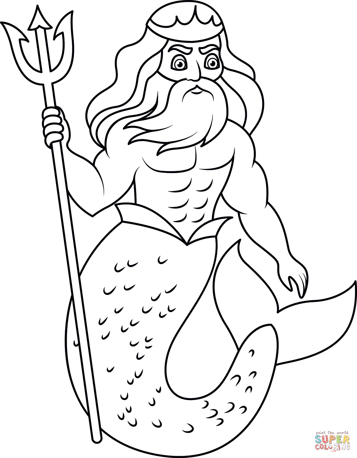 Cartoon poseidon coloring page free printable coloring pages