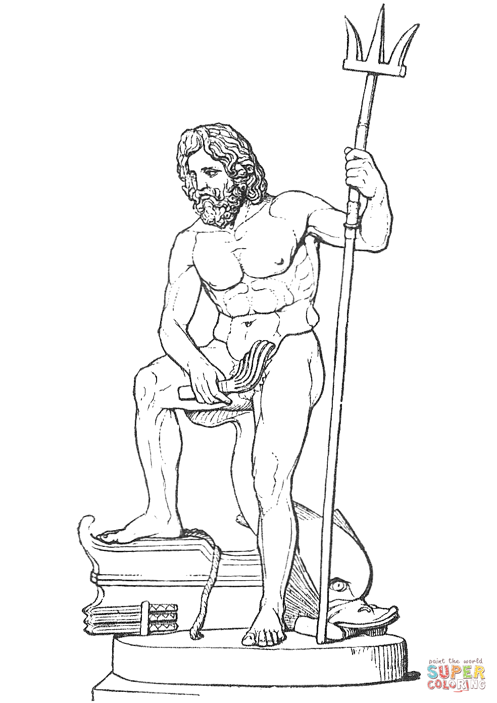 Poseidon with trident coloring page free printable coloring pages