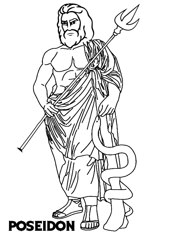 Poseidon with trident coloring page