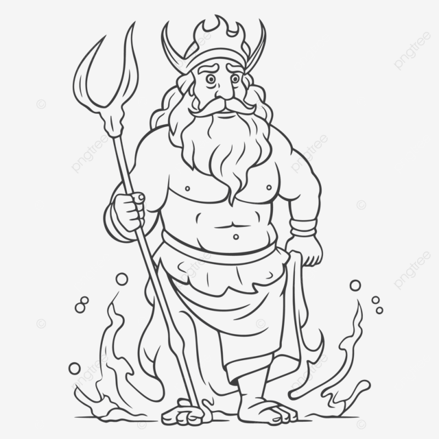 Cartoon god of the sea coloring page with a spear outline sketch drawing vector car drawing cartoon drawing wing drawing png and vector with transparent background for free download