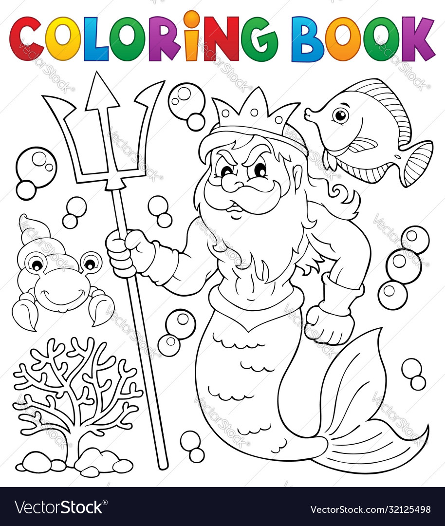 Coloring book poseidon theme royalty free vector image