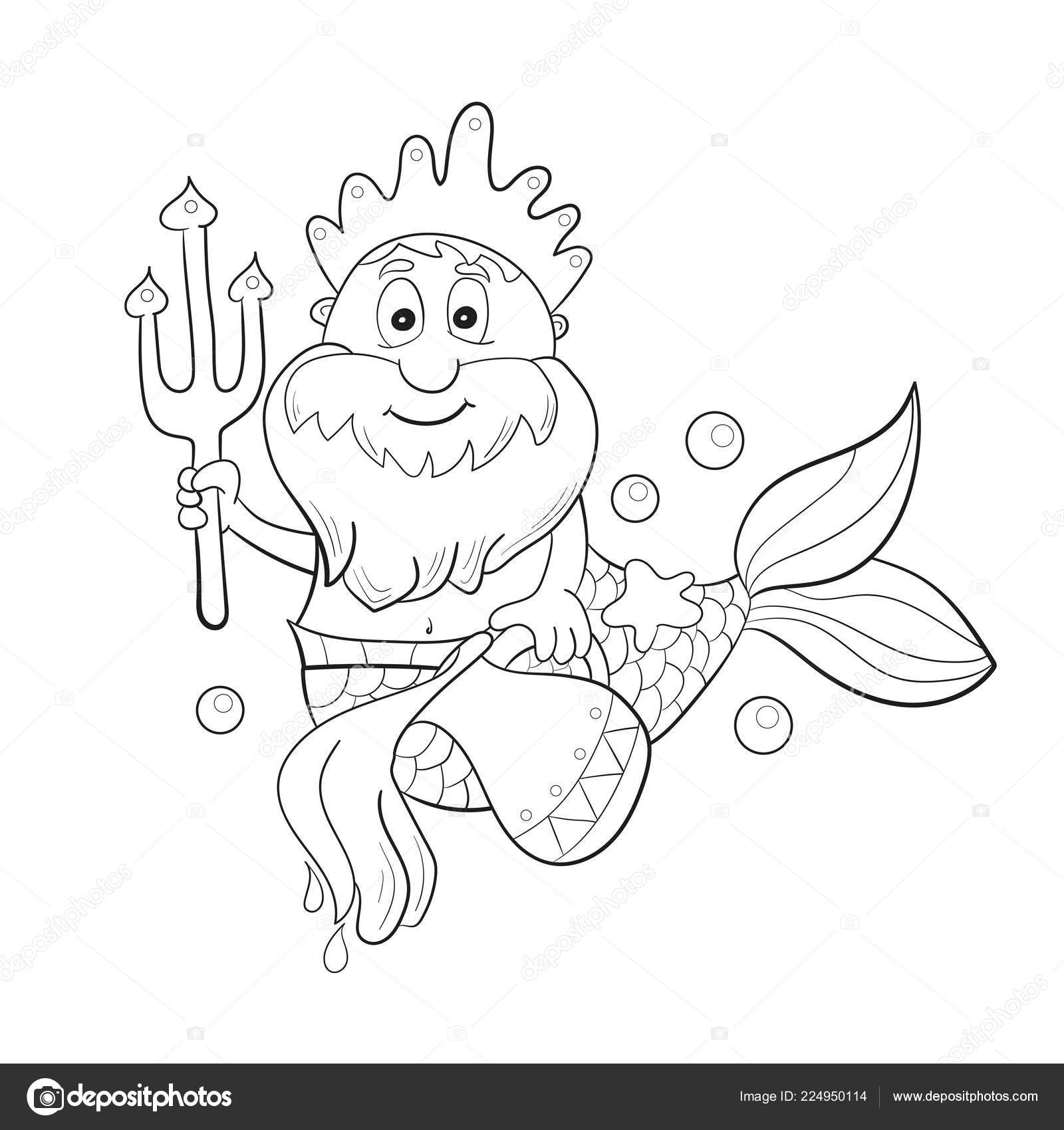 Horoscope zodiac sign aquarius cartoon poseidon coloring book kids stock vector by brill