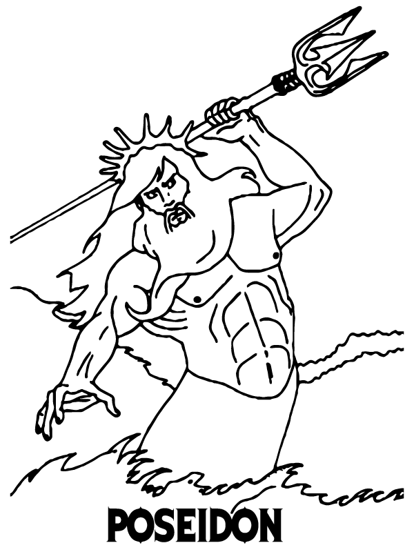 Poseidon throwing trident coloring page