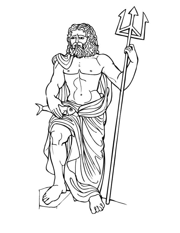 Myths god poseidon from greek gods and goddesses coloring page