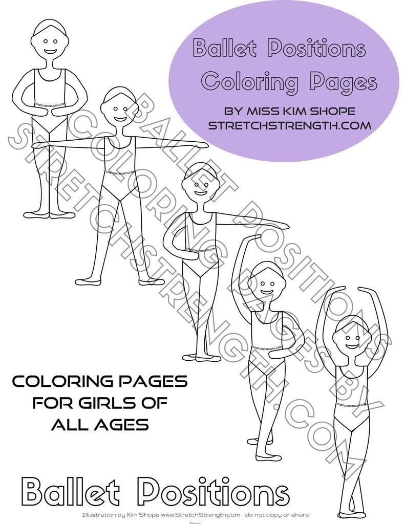 Five ballet positions coloring pages for boys and girls â