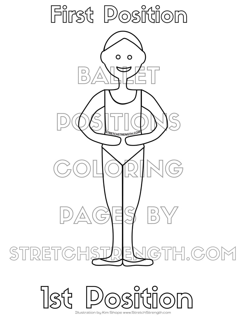 Five ballet positions coloring pages for boys and girls â